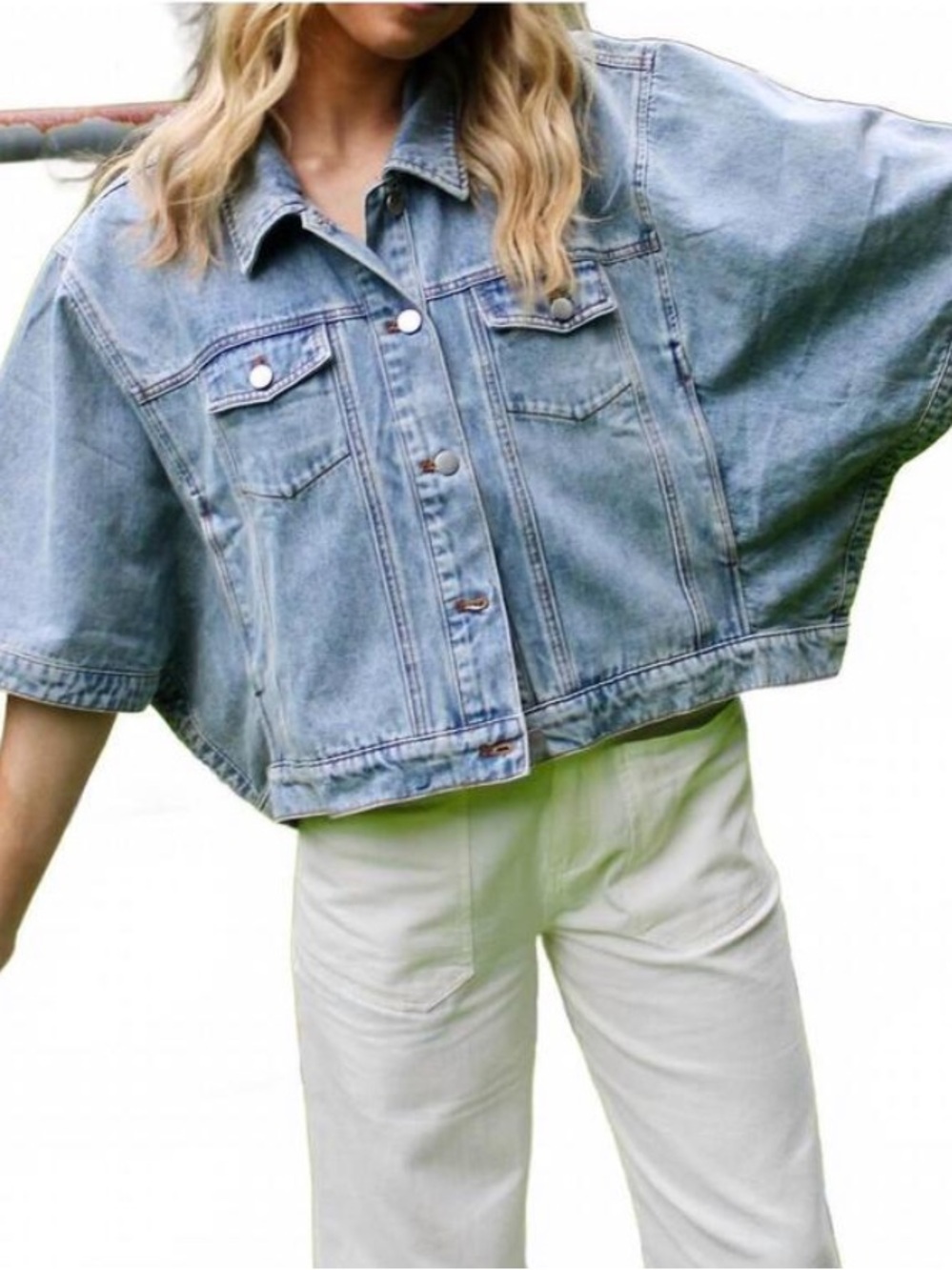 NWT MIOU MUSE driftwood cape poncho jacket in light wash denim Small